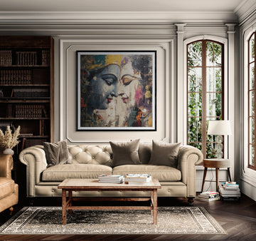 Radha Krishna Abstract Wall Art – Spiritual Canvas Print