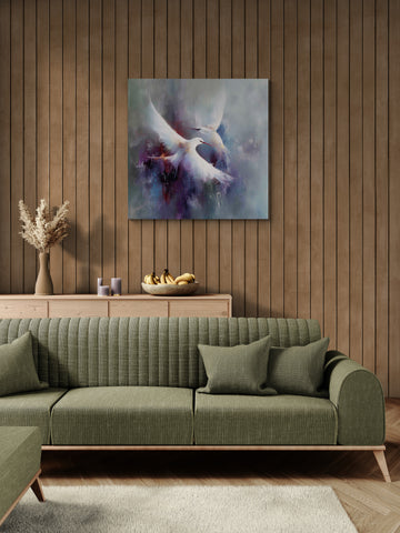 Abstract White Birds in Flight Painting – Modern Textured Wall Art