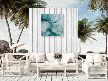 Abstract Teal Marble Texture Artwork with Gold Veins