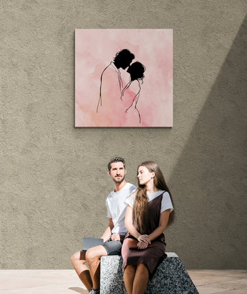 Romantic Couple Silhouette Art – Minimal Love Line Illustration