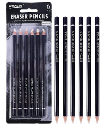 Worison Eraser Pencil for Sketching Drawing Arts Graphics Designs - Set of 6