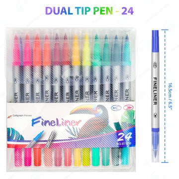 Colour Markers(24 Pcs) - Dual Brush Tip Art Markers & Fineliner Drawing Sketch Pen