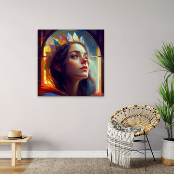 "Regal Beauty: Colorful Abstract Portrait Print of a Girl with Tiara for Kids' & Nursery Room Wall Decor"