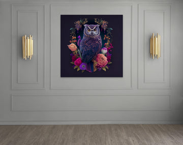 Bring the Magic of Nature Inside with Our Stunning Purple Owl Adorned with Wild Flowers Wall Decor