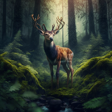 Enchanting Wildlife: A Majestic Deer in the Woods Digital Art Print - Ideal for Living Room Decor and Gifting