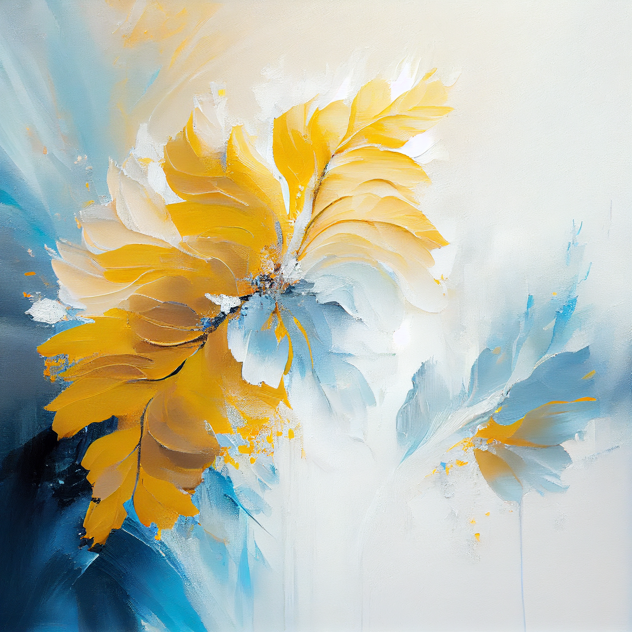 Elevate Your Space with Abstract Blue and Yellow Ethereal Flora Wall Art