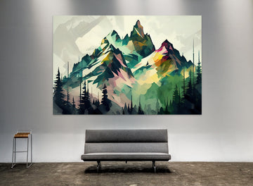 Evergreen Dreams: Abstract Art Print of Majestic Mountains