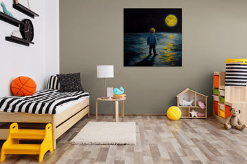 Nighttime Wonder: Small Boy Watching the Moon