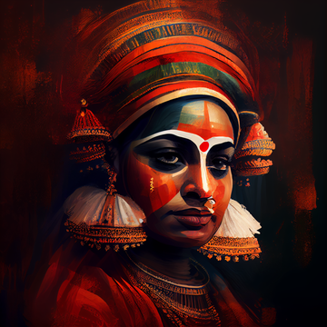 Bring Home the Magic of Kathakali: Stunning Oil Color Portrait Print