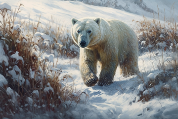Solitude in the Snow: A Stunning Art Print of a Majestic Polar Bear Roaming a Wintry Landscape
