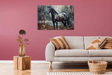 Wild Beauty: An Abstract Expressionist Mural Print of a Majestic Black Horse in a Forest