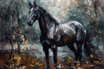 Wild Beauty: An Abstract Expressionist Mural Print of a Majestic Black Horse in a Forest
