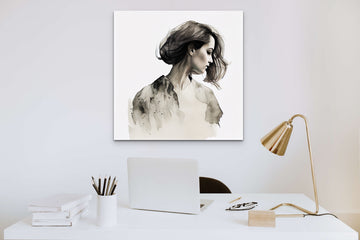 Half-Face Exposed: A Black and White Watercolor Print of a Woman Model