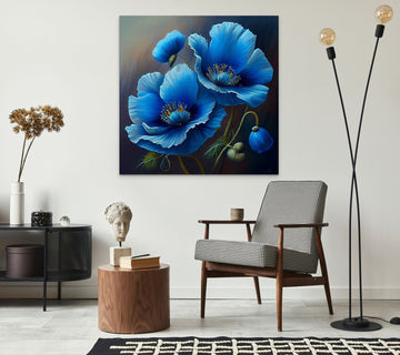 Vibrant Beauty: Blue Poppies Oil Painting Art Print