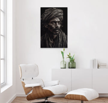 Exquisite Charcoal Portrait Print of a Traditional Indian Gentleman
