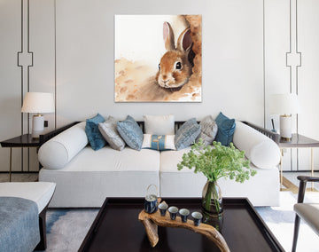 Peekaboo Bunny: Adorable Watercolor Painting Print
