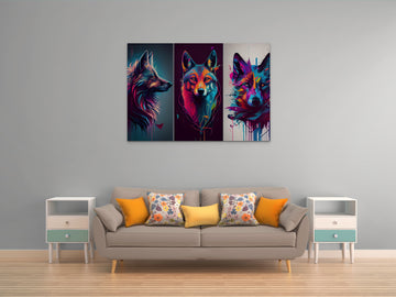Wild Trio: A Striking Acrylic Abstract Print of Three Majestic Wolves