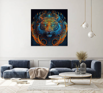 Roaring Beauty: Stunning Tiger Mandala Print for Eye-Catching Home and Office Wall Decor