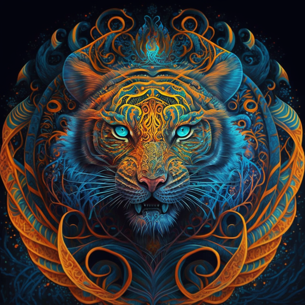 Roaring Beauty: Stunning Tiger Mandala Print for Eye-Catching Home and Office Wall Decor