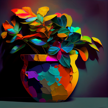 Vibrant Blooms: A Colorful Abstract Flower Pot Painting Print