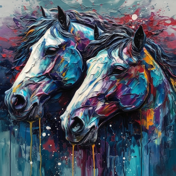 A Stunning Fluid Drop Art Print Featuring Two Majestic Horses