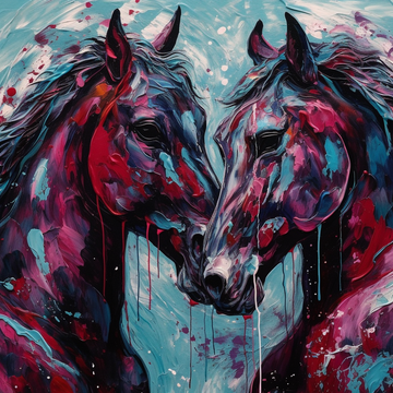 Gallop of Colors: A Stunning Acrylic Drip Painting Print of Two Majestic Horses