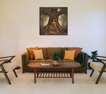 A Beautiful Print of Gautam Buddha Meditating Under an Old Vintage Banyan Tree
