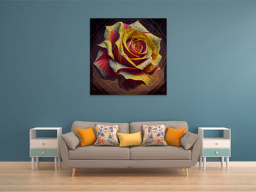 Radiant Blooms: A Geometric Art Print Featuring Vibrant Red and Yellow Roses
