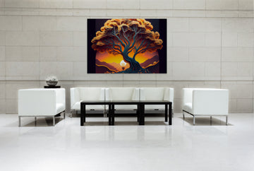 Golden Dreamscape: A Surreal Tree in Paper Art Style Print