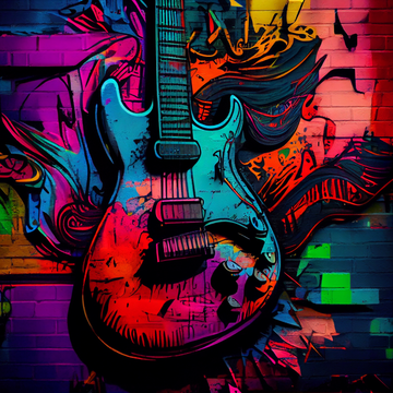 Electric Dreams: Red and Blue Graffiti Guitar Art