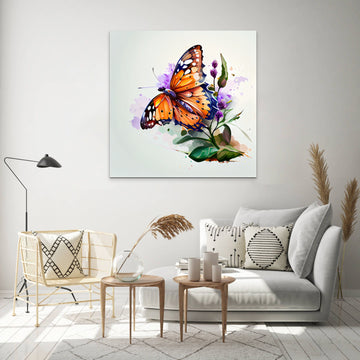 Graceful Flutter: Impasto Oil Color Print of a Butterfly on a White Flower