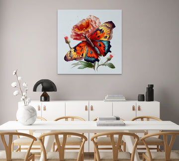 Fluttering Beauty: Impasto Oil Color Print of a Butterfly on a White Background
