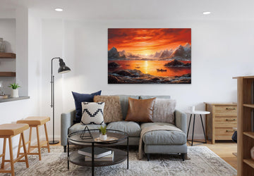 Print of a Breathtaking Sunset Painting in Greenland - A Serene Arctic Landscape