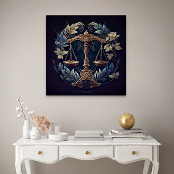 Stunning Libra Zodiac Sign Art Print with Captivating Blue Background