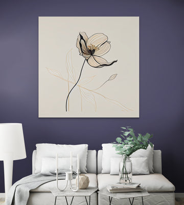 Minimalistic Beauty: Black Flower Line Art print on Light Grey with Neutral background