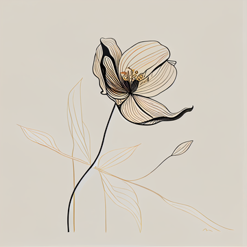 Minimalistic Beauty: Black Flower Line Art print on Light Grey with Neutral background