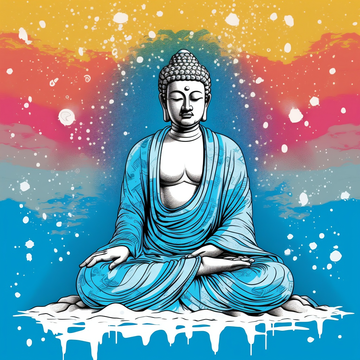 Buddha in Technicolor: A Vibrant Comic Art Print of the Enlightened One