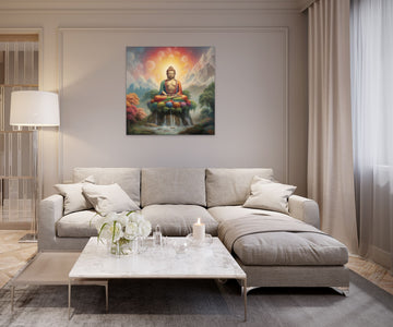 Experience Blissful Meditation Print with Gautam Buddha Above the Clouds