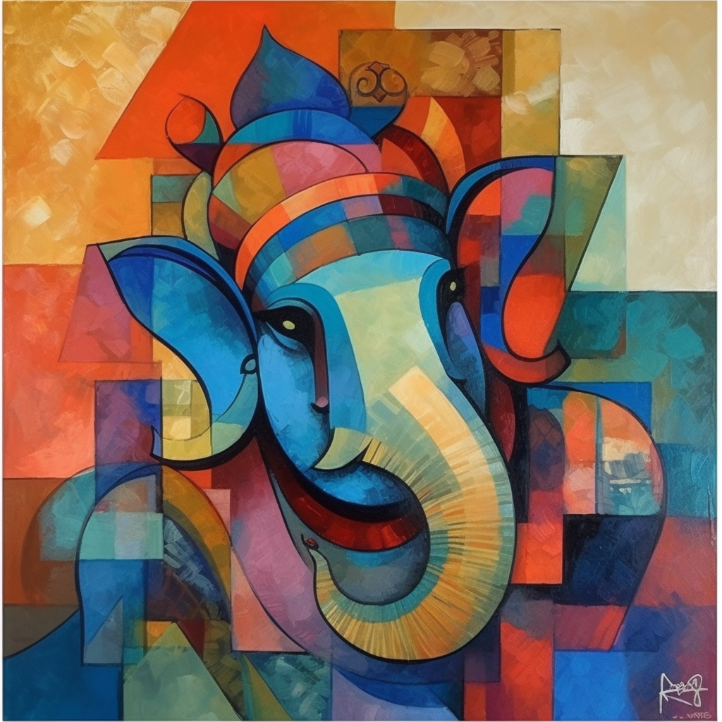 Cubism meets Spirituality: Lord Ganesha Cubic Art Print