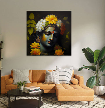 Divine Melody: A Lord Krishna Oil Painting Print