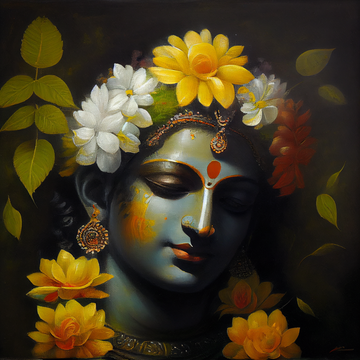 Divine Melody: A Lord Krishna Oil Painting Print