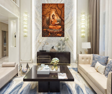 Serene Solitude: Captivating Print of Gautam Buddha Immersed in Reading Amidst the Jungle