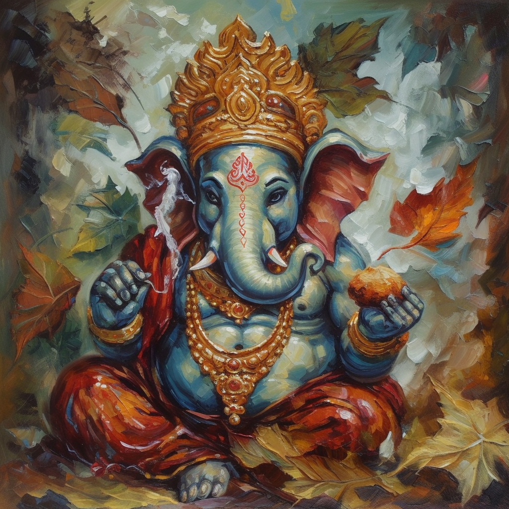 Divine Abstractions: A Colorful Lord Ganesha Oil Color Painting Print