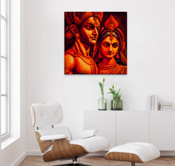 Divine Union: A Beautiful Modern Art Print of Lord Rama with Sita, Ideal for Home, Office, and Gifting