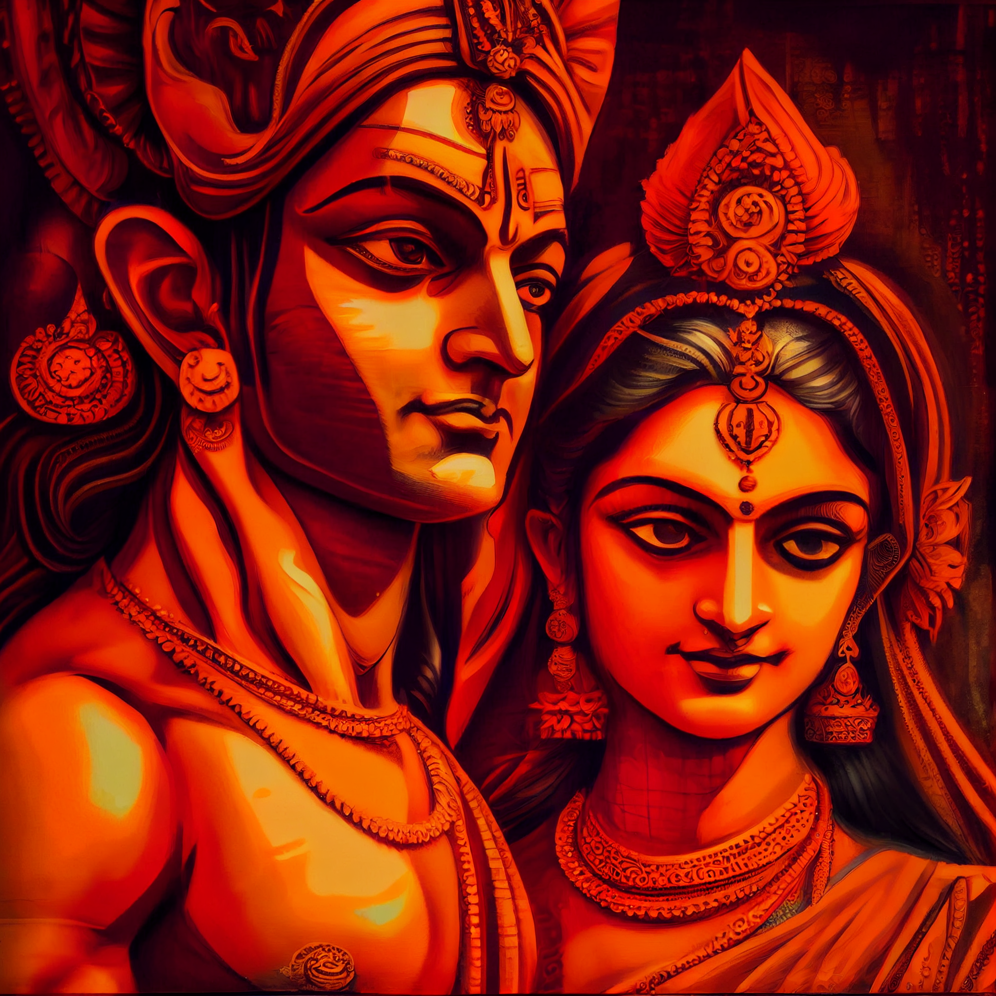 Divine Union: A Beautiful Modern Art Print of Lord Rama with Sita, Ideal for Home, Office, and Gifting