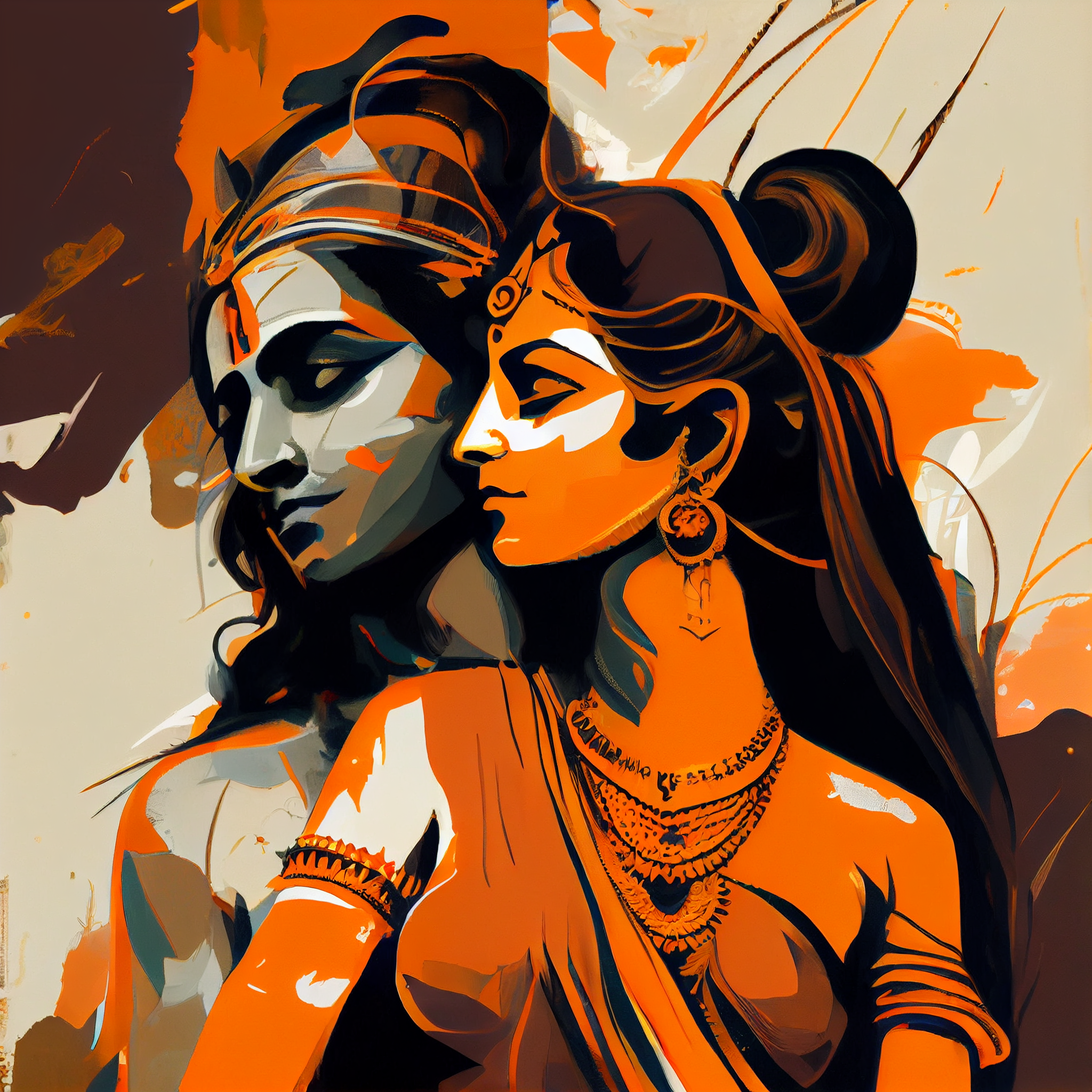 The Divine Couple: A Beautiful Oil Painting Print of Lord Rama and Maa Sita, Ideal for Home and Office Wall Decor
