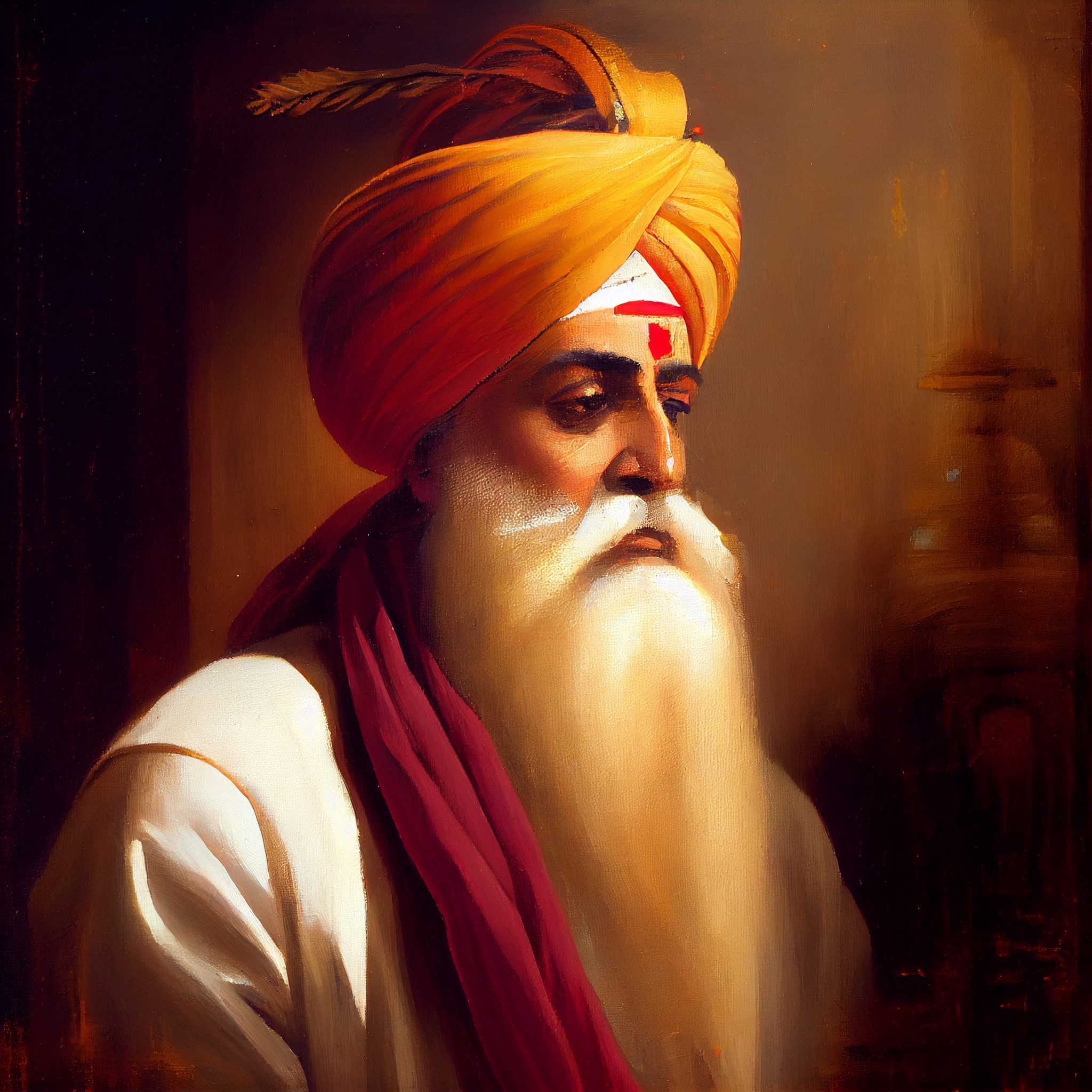 Spiritual Reverence: An Oil Painting Print of Guru Nanak Dev for Living Room, Office Wall Art, and Thoughtful Gifts