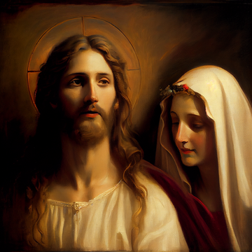 Divine Embrace: Captivating Oil Painting Print of Jesus and Mary, Ideal for Spiritual and Artistic Home and Office Décor.