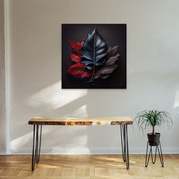 Crimson Leaves: Art Print of Three Red Velvet, Black, and Brown Leaves, Perfect for Living Room, Office Wall Decor, and Gifting