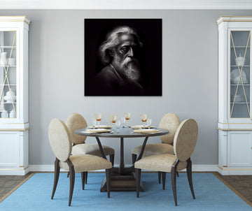 Poetic Vision: Pencil Sketch Portrait of Rabindranath Tagore Looking Sideways, Perfect for Living Room and Office Wall Decor